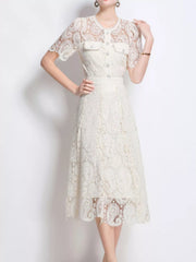 Hazel Blues® | Lace Button Up Top and Skirt Set