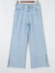 Hazel Blues® | Studded Side Slit Leg Frayed Pocketed Wide Leg Jeans