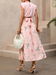 Hazel Blues® | Round Neck Top and Floral Print Skirt Two-Piece Set