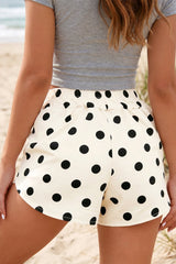 Hazel Blues® | Apricot Polka Dot Print Shirred High Waist Casual Shorts