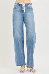 Hazel Blues® | RISEN Relaxed Fit Drawstring Waist Jeans