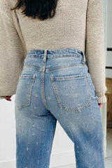 Hazel Blues® | Distressed Detail Tummy Control Raw Hem Jeans