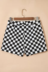 Hazel Blues® | Black Checkered Print Overlap Denim Shorts