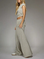 Hazel Blues® | Striped Crop Top and Wide Leg Pants Set