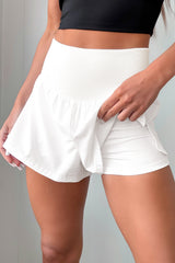 Hazel Blues® | White Solid Color Ribbed Patchwork High Waist Athletic Shorts