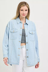 Hazel Blues® | RISEN Oversized Stripe Denim Shaket