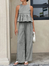 Hazel Blues® | Gingham Sleeveless Top and Wide-Leg Pants Set