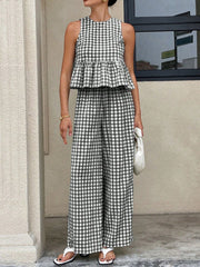 Hazel Blues® | Gingham Sleeveless Top and Wide-Leg Pants Set