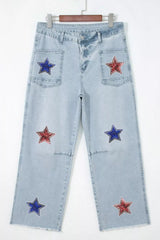 Hazel Blues® | Star-Embellished Cropped Jeans