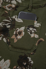 Hazel Blues® | Green Vintage Floral Print Square Patch Pocket Raw Hem Shift Jeans