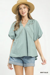 Hazel Blues® | Umgee Lace Inset Puff Sleeve Boho Blouse