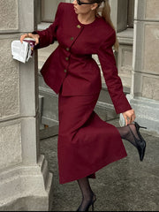 Hazel Blues® | Button Up Peplum Blazer & Skirt Set