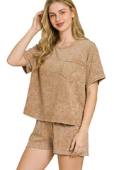 Hazel Blues® | Zenana Halo Snow Washed Boxy Top & Shorts Set