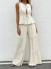 Hazel Blues® | Sleeveless Tie-Front Top and Wide Leg Pants Set