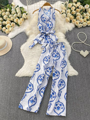 Hazel Blues® | Printed Sleeveless Top and Wide Leg Pants Set
