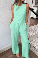 Hazel Blues® | Drawstring Elastic Waistband Solid Color Two Piece Casual Set