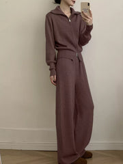 Hazel Blues® | Zip Up Outerwear and Wide Leg Pants Set