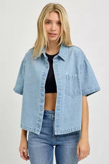 Hazel Blues® | RISEN Oversized Half Sleeve Cropped Shirts