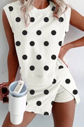 Hazel Blues® | Ribbed Trim Polka Dot Print Tank Split Mini Skort 2pcs Set
