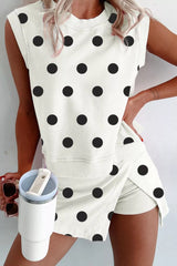 Hazel Blues® | Ribbed Trim Polka Dot Print Tank Split Mini Skort 2pcs Set