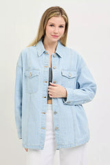 Hazel Blues® | RISEN Oversized Stripe Denim Shaket