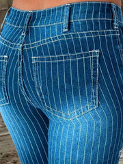 Hazel Blues® | Striped Button Fly Flare Jeans