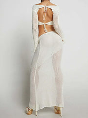 Hazel Blues® | Tied Long Sleeve Top and Skirt Cover Up Set