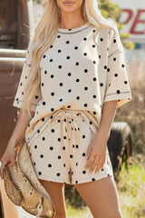 Hazel Blues® | Exposed Seam Detail Polka Dot Loose Tee Drawstring Shorts Set