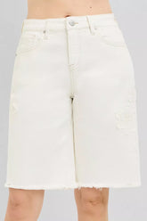 Hazel Blues® | RISEN Slouchy Relaxed Floral Embroidered Bermuda Denim Shorts