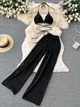 Hazel Blues® | Crochet Knit Halter Neck Top and Wide Leg Pants Set