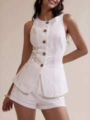 Hazel Blues® | Button-Down Sleeveless Top and Shorts Set