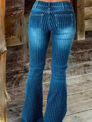 Hazel Blues® | Striped Button Fly Flare Jeans