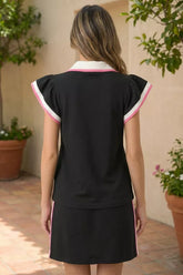 Hazel Blues® | Contrast Trim Cap Sleeve Blouse and Shorts Set