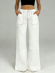 Hazel Blues® | Wide Leg Contrast Stitching Jeans