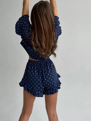 Hazel Blues® | Printed Crop Top and Ruffled Shorts Lounge Set