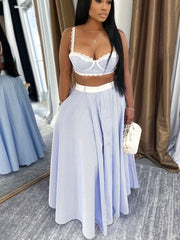 Hazel Blues® | Striped Lace Trim Cami and Skirt Two-Piece Set
