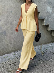 Hazel Blues® | One Button Sleeveless Top and Pants Set
