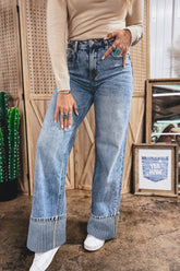 Hazel Blues® | Ashleigh Blue Cuffed Straight Loose Jeans