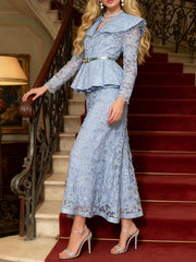 Hazel Blues® | Lace Peplum Top and Skirt Set