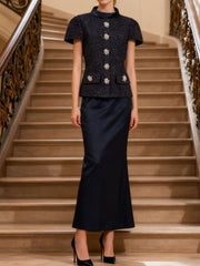Hazel Blues® | Tweed Jacket and Satin Skirt Set