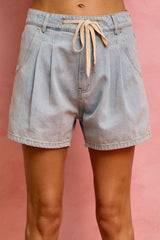 Hazel Blues® | SO ME Mid Rise Denim Shorts With Cotton Tape Drawstring