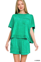 Hazel Blues® | Zenana Acid Washed Oversized Top & Shorts Set