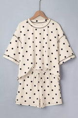 Hazel Blues® | Exposed Seam Detail Polka Dot Loose Tee Drawstring Shorts Set
