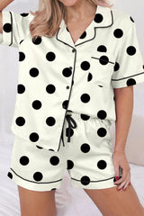 Hazel Blues® | Polka Dot Button Up Top and Shorts Lounge Set