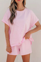 Hazel Blues® | Stripe Matching Oversized Tee and Drawstring Shorts Set