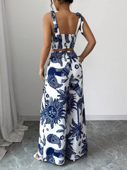 Hazel Blues® | Floral Print Crop Top and Wide Leg Pants Set