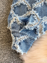 Hazel Blues® | Distressed Diamond Pattern Jacket and Shorts Denim Set