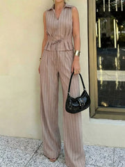 Hazel Blues® | Sleeveless Striped Top & Wide Leg Pant Set