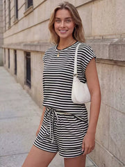 Hazel Blues® | Striped Round Neck Tee and Shorts Set