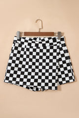 Hazel Blues® | Black Checkered Print Overlap Denim Shorts
